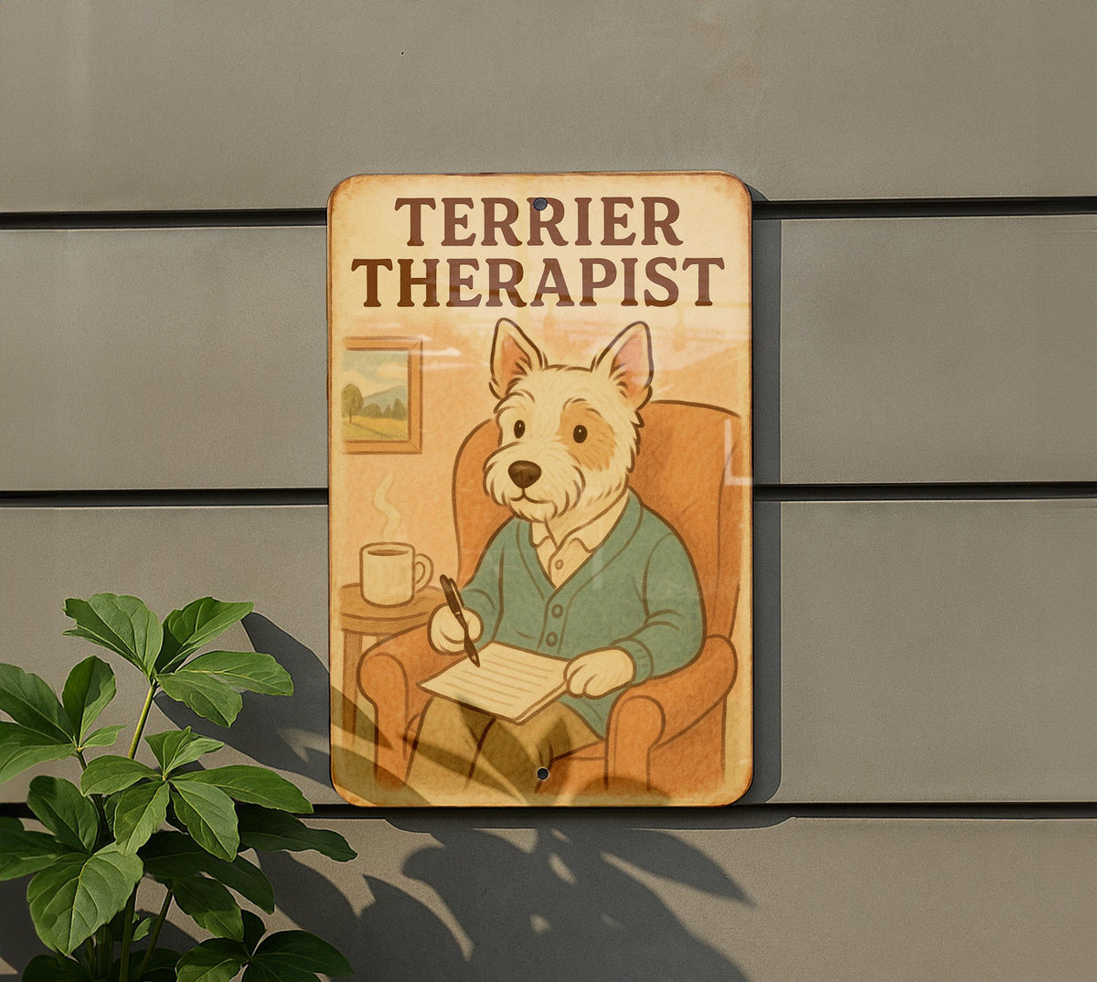 1950s Terrier Therapist Tin Sign – Vintage Storybook Style Metal Wall Decor, Pastel Colors, Cozy Retro Dog Art Print — photo 5