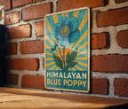 Art Deco Himalayan Blue Poppy Metal Sign – Vintage Travel Poster Style Tin Wall Art, Geometric Rays, Turquoise & Gold Decor — photo 1