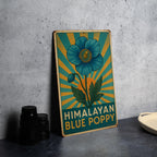 Art Deco Himalayan Blue Poppy Metal Sign – Vintage Travel Poster Style Tin Wall Art, Geometric Rays, Turquoise & Gold Decor — photo 2