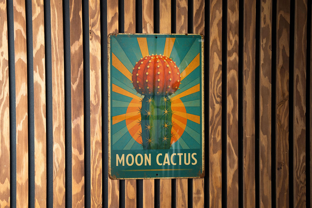 Art Deco Moon Cactus Metal Sign – Retro Travel Poster Style, Geometric Rays, Turquoise & Gold, Vintage Tin Wall Decor — photo 3