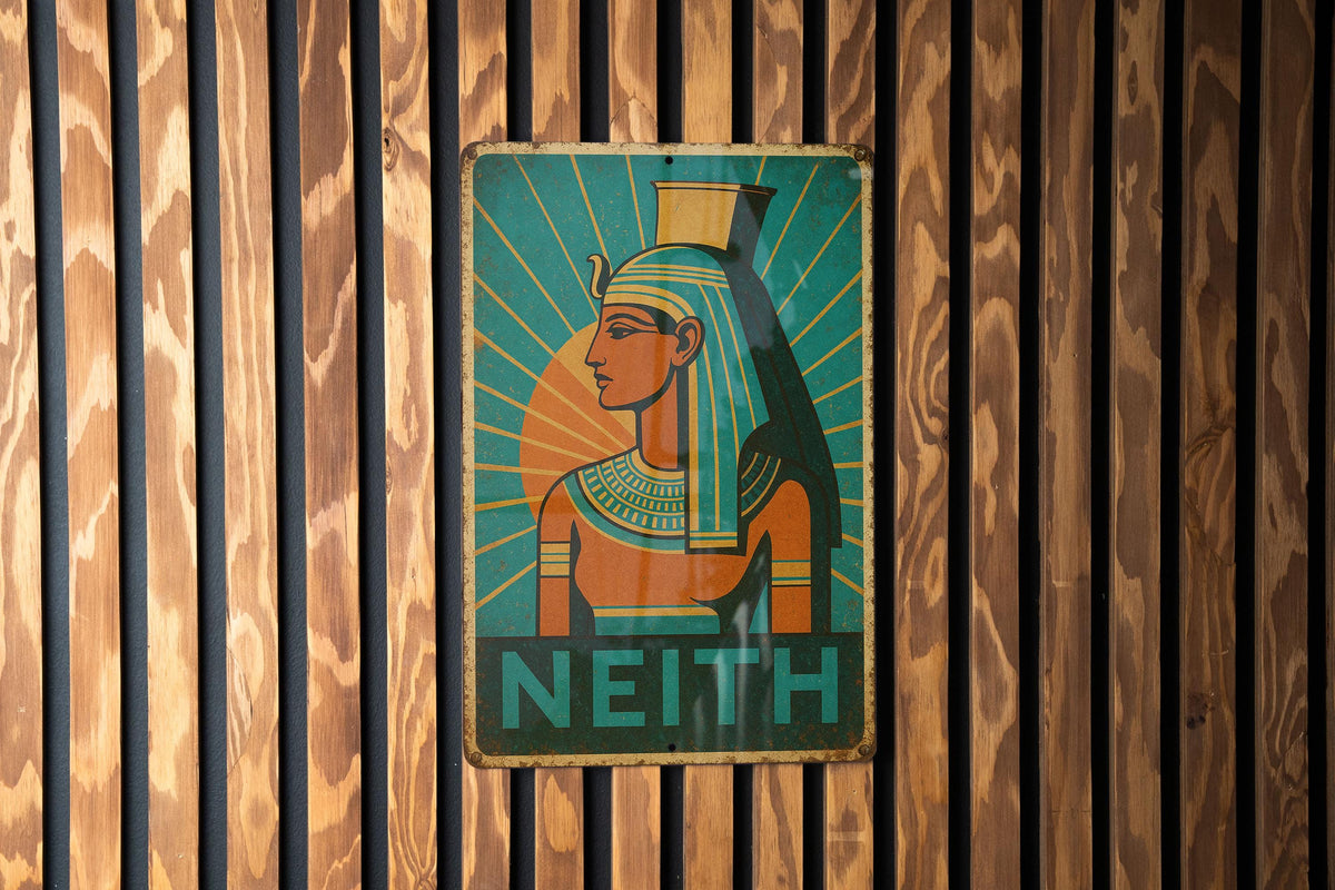 Art Deco Neith Travel Poster Tin Sign – Vintage Metal Wall Art, Geometric Rays, Turquoise Gold Orange, Retro Home Decor — photo 2