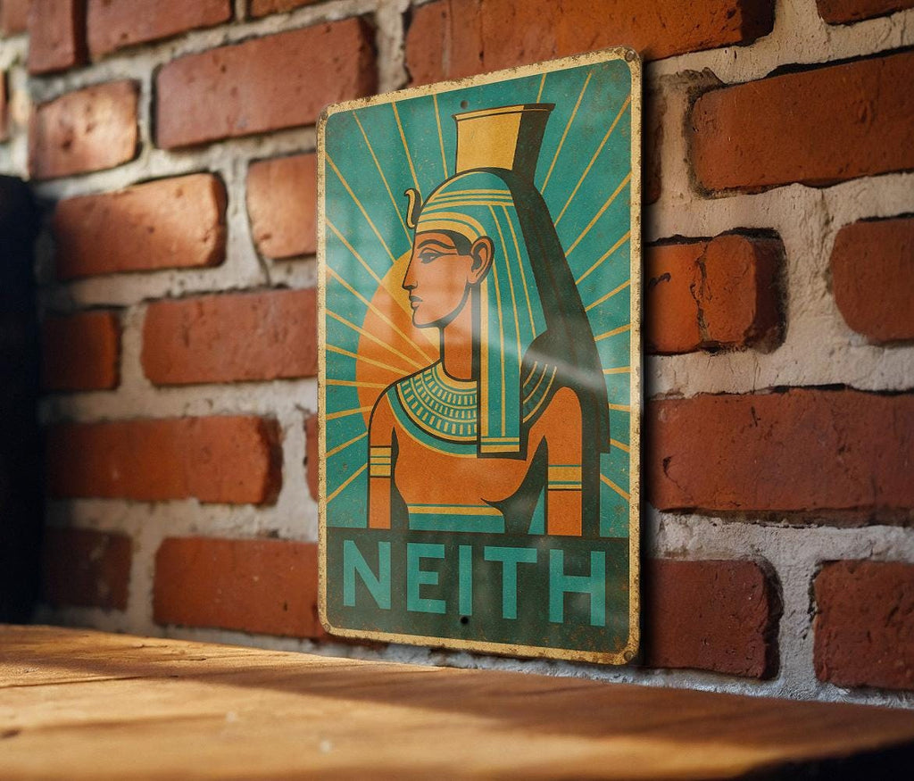 Art Deco Neith Travel Poster Tin Sign – Vintage Metal Wall Art, Geometric Rays, Turquoise Gold Orange, Retro Home Decor — photo 3
