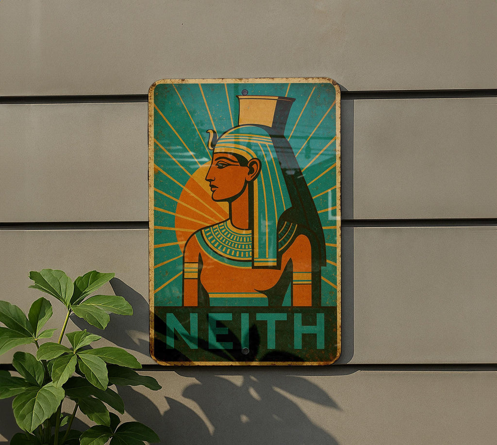 Art Deco Neith Travel Poster Tin Sign – Vintage Metal Wall Art, Geometric Rays, Turquoise Gold Orange, Retro Home Decor — photo 5