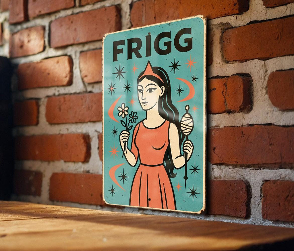 Atomic Age Frigg Goddess Metal Sign – Turquoise & Coral Starburst, Retro Boomerang Wall Art, Mid Century Modern Decor — photo 2