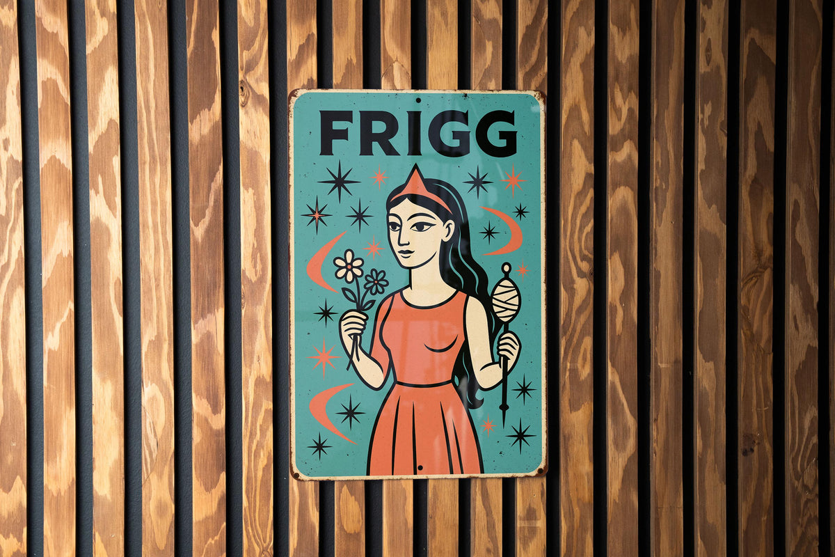 Atomic Age Frigg Goddess Metal Sign – Turquoise & Coral Starburst, Retro Boomerang Wall Art, Mid Century Modern Decor — photo 3