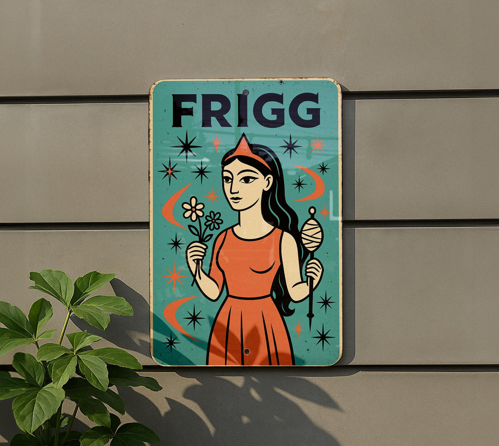 Atomic Age Frigg Goddess Metal Sign – Turquoise & Coral Starburst, Retro Boomerang Wall Art, Mid Century Modern Decor — photo 5