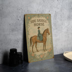 Belle Époque Side Saddle Horse Metal Sign – Vintage Floral Tin Wall Art, Parisian Pastel Decor, Ornate Patina Equestrian Plaque — photo 2