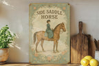 Belle Époque Side Saddle Horse Metal Sign – Vintage Floral Tin Wall Art, Parisian Pastel Decor, Ornate Patina Equestrian Plaque — photo 4