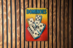 Pop Art Dominoes Tin Sign – Retro Comic Style Metal Wall Decor, Bold Colors, Ben-Day Dots, Vintage Look, Game Room Art — photo 2