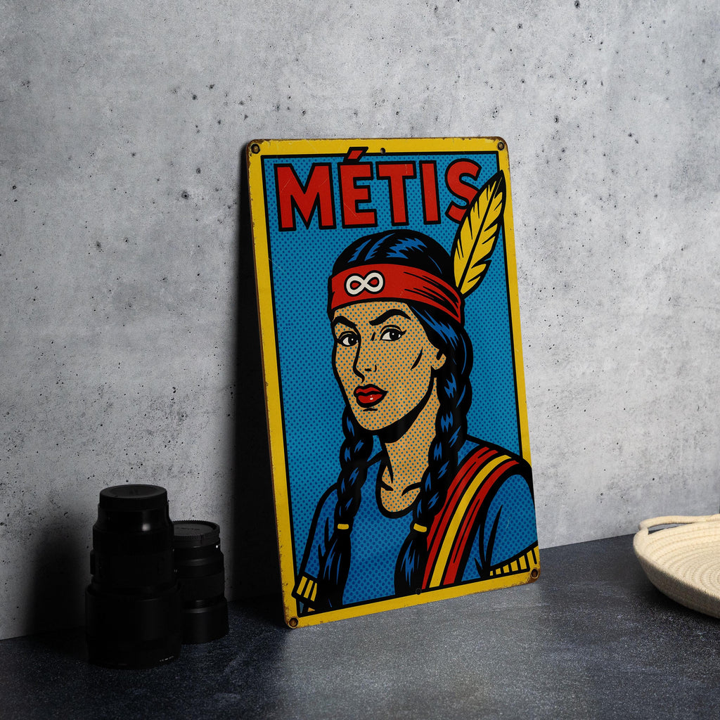 Bold Pop Art Comic Metis Metal Sign – Retro Tin Wall Decor with Ben-Day Dots, Saturated Colors, Vintage Style Art — photo 2