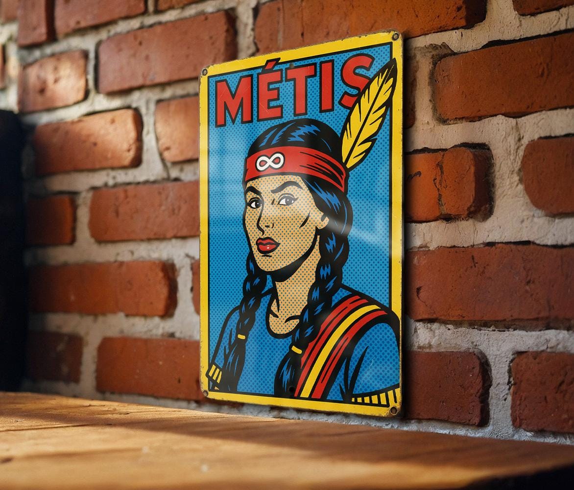 Bold Pop Art Comic Metis Metal Sign – Retro Tin Wall Decor with Ben-Day Dots, Saturated Colors, Vintage Style Art — photo 3