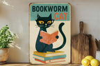 Mid-Century Modern Bookworm Cat Tin Sign – Retro Geometric Wall Art, Pastel Metal Decor, Vintage Distressed Home Sign — photo 4
