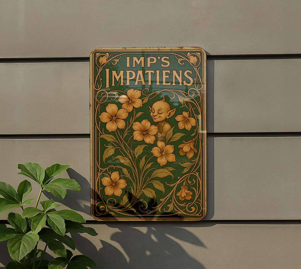 Art Nouveau Tin Sign – Imp_s Impatiens Wall Decor, Vintage Floral Metal Plaque, Emerald Sepia Tones, Elegant Antique Style — photo 5