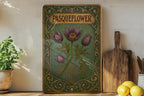 Art Nouveau Pasqueflower Metal Sign – Vintage Floral Tin Wall Art, Emerald & Sepia Tones, Ornate Enamel Decor Plaque — photo 4
