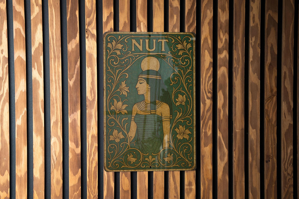 Art Nouveau Nut Goddess Metal Sign – Ornate Floral Frame, Emerald Sepia Tones, Vintage Enamel Look, Decorative Wall Art — photo 1