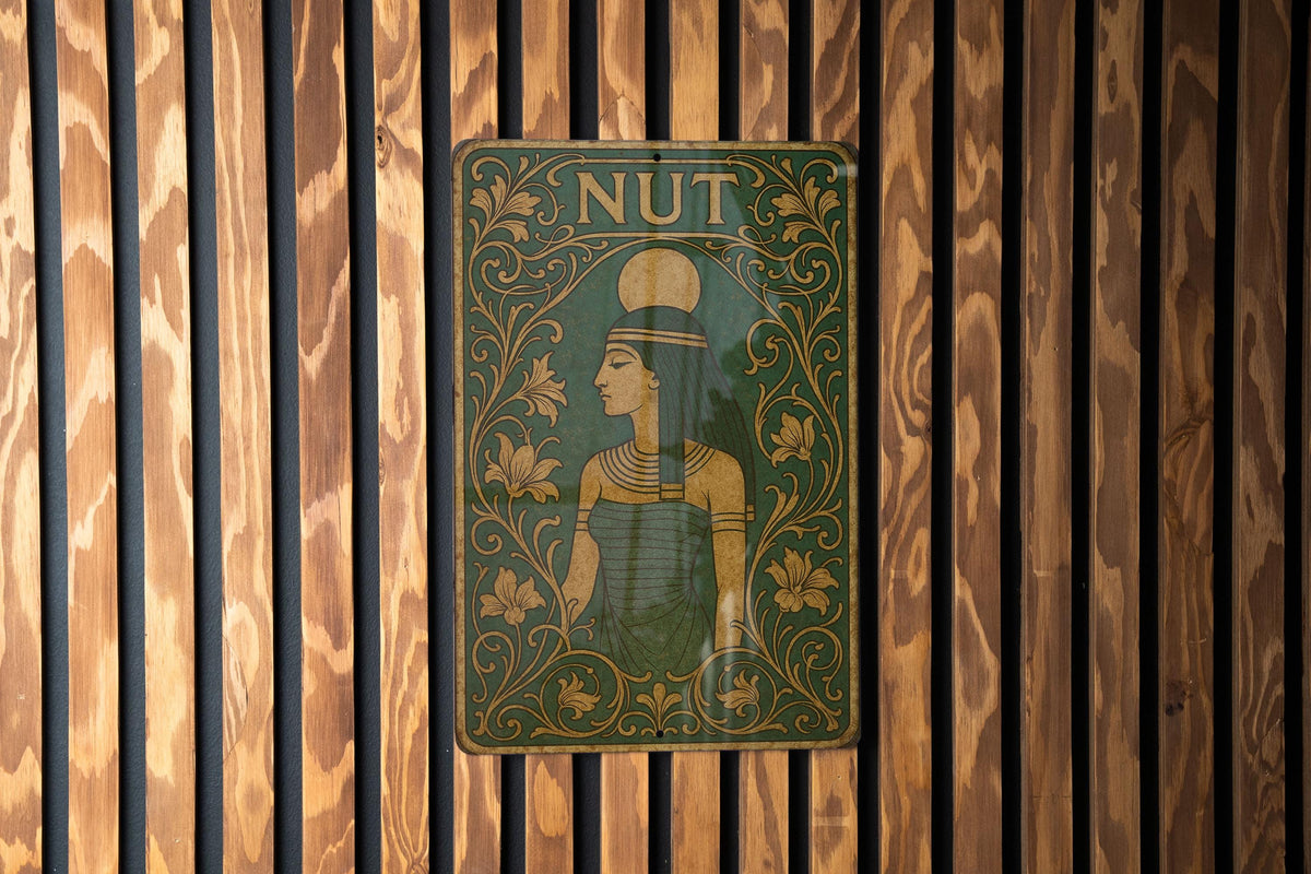 Art Nouveau Nut Goddess Metal Sign – Ornate Floral Frame, Emerald Sepia Tones, Vintage Enamel Look, Decorative Wall Art — photo 1