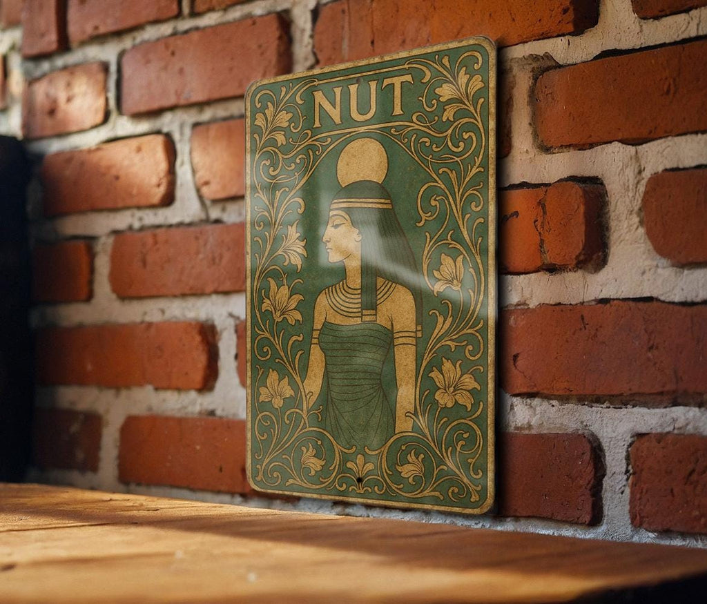 Art Nouveau Nut Goddess Metal Sign – Ornate Floral Frame, Emerald Sepia Tones, Vintage Enamel Look, Decorative Wall Art — photo 2