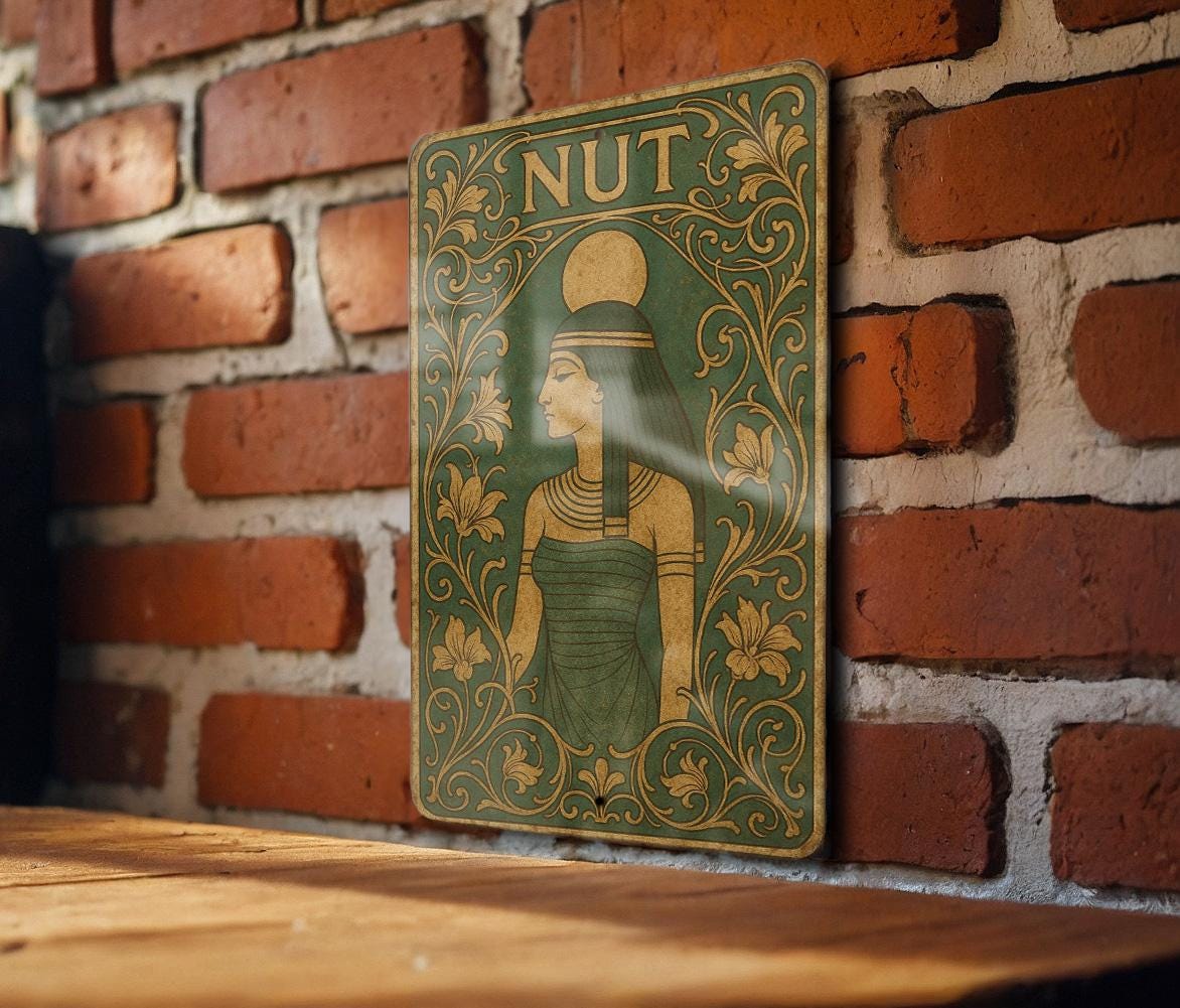 Art Nouveau Nut Goddess Metal Sign – Ornate Floral Frame, Emerald Sepia Tones, Vintage Enamel Look, Decorative Wall Art — photo 2