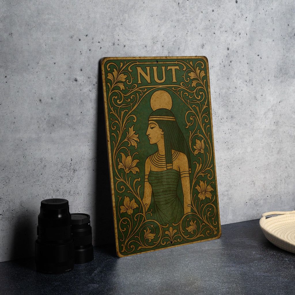 Art Nouveau Nut Goddess Metal Sign – Ornate Floral Frame, Emerald Sepia Tones, Vintage Enamel Look, Decorative Wall Art — photo 3