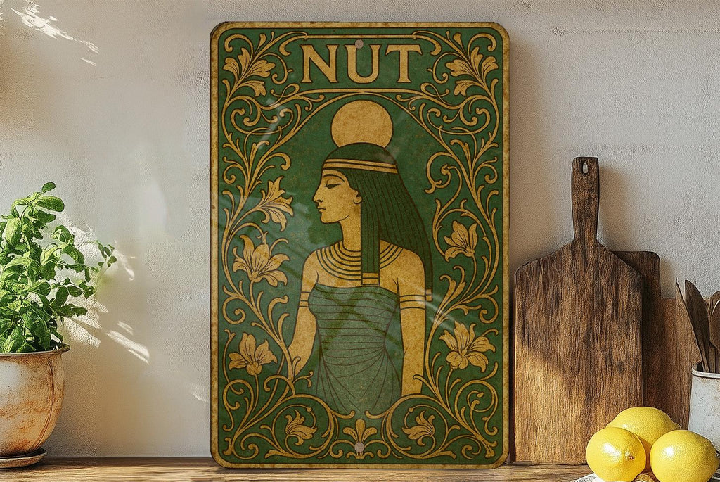 Art Nouveau Nut Goddess Metal Sign – Ornate Floral Frame, Emerald Sepia Tones, Vintage Enamel Look, Decorative Wall Art — photo 4