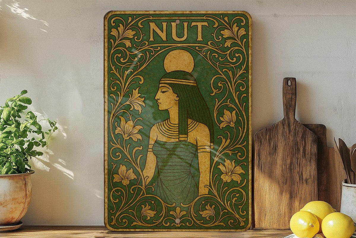 Art Nouveau Nut Goddess Metal Sign – Ornate Floral Frame, Emerald Sepia Tones, Vintage Enamel Look, Decorative Wall Art — photo 4