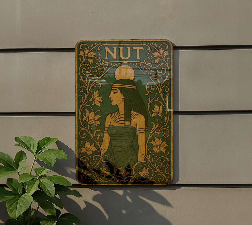 Art Nouveau Nut Goddess Metal Sign – Ornate Floral Frame, Emerald Sepia Tones, Vintage Enamel Look, Decorative Wall Art — photo 5