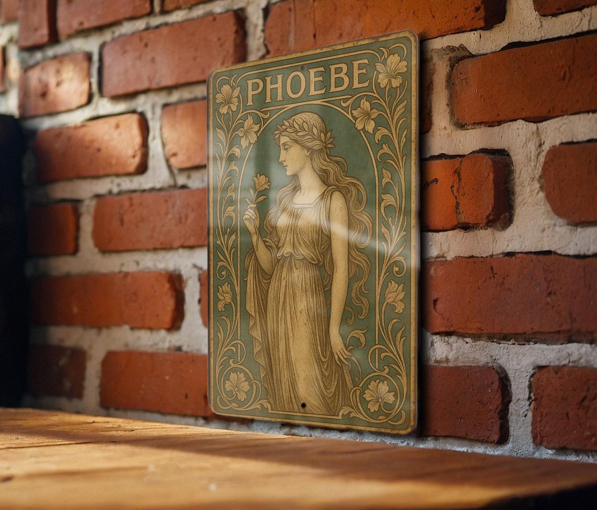 Art Nouveau Phoebe Tin Sign – Vintage Floral Metal Wall Art, Emerald & Sepia Tones, Elegant Antique Style Decor — photo 3