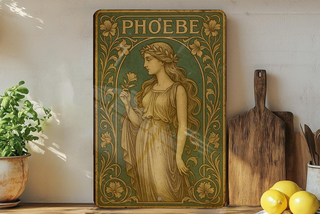 Art Nouveau Phoebe Tin Sign – Vintage Floral Metal Wall Art, Emerald & Sepia Tones, Elegant Antique Style Decor — photo 4