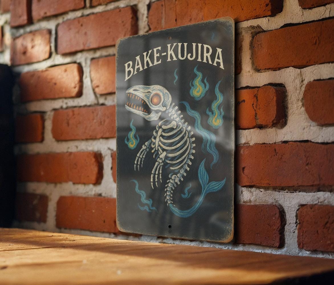 Retro Bake-Kujira Chalkboard Metal Sign – Hand-Drawn Whale Art, Vintage Tin Wall Decor, Slate Background, Nautical Kitchen Sign — photo 1