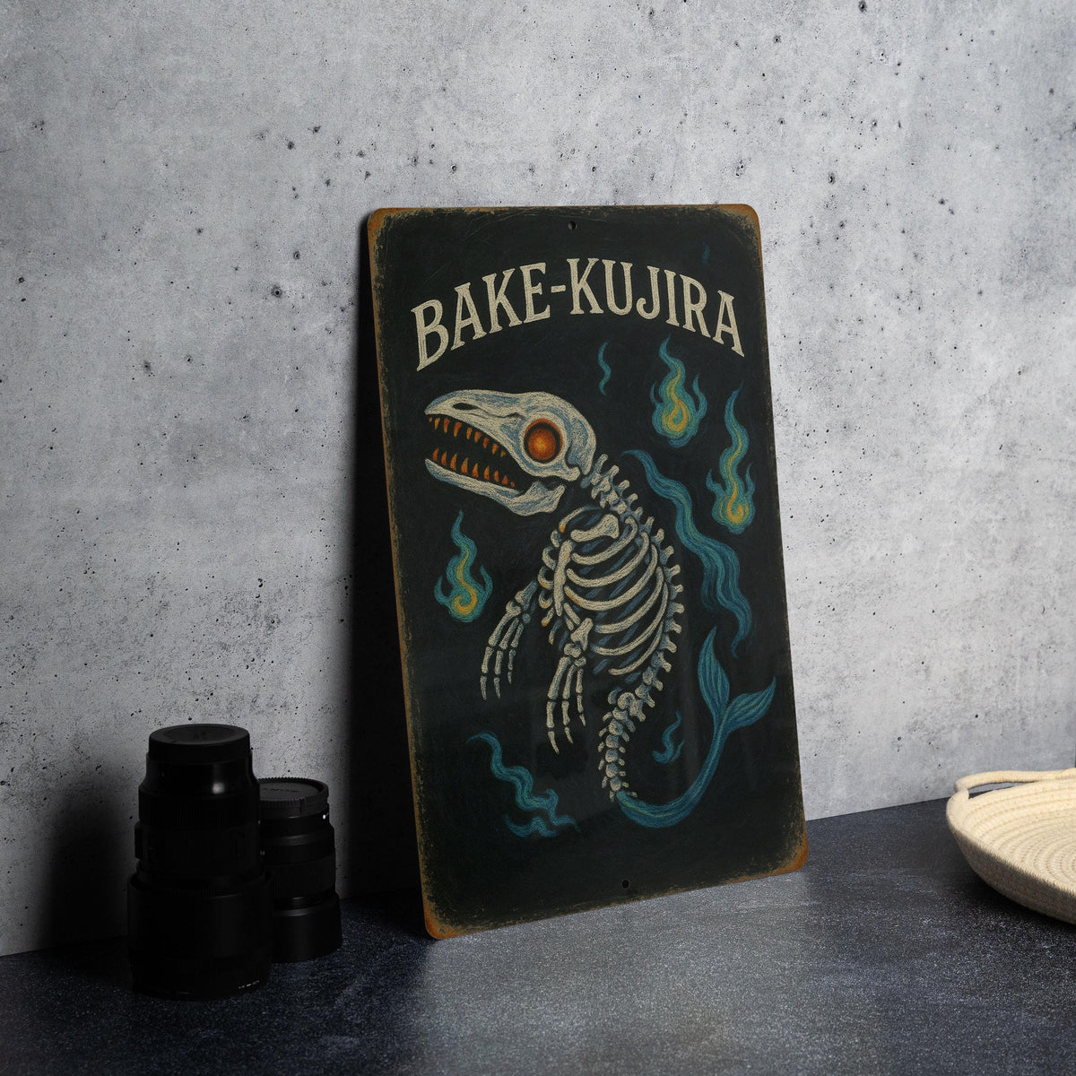 Retro Bake-Kujira Chalkboard Metal Sign – Hand-Drawn Whale Art, Vintage Tin Wall Decor, Slate Background, Nautical Kitchen Sign — photo 3