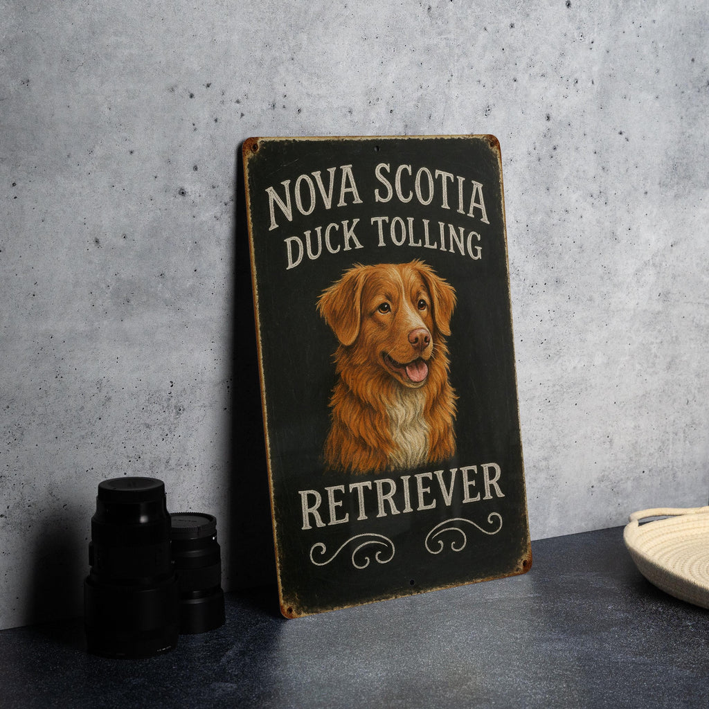 Retro Nova Scotia Duck Tolling Retriever Chalkboard Metal Sign – Hand-Drawn Dog Art, Rustic Tin Wall Decor, Vintage Dog Lover Gift — photo 2