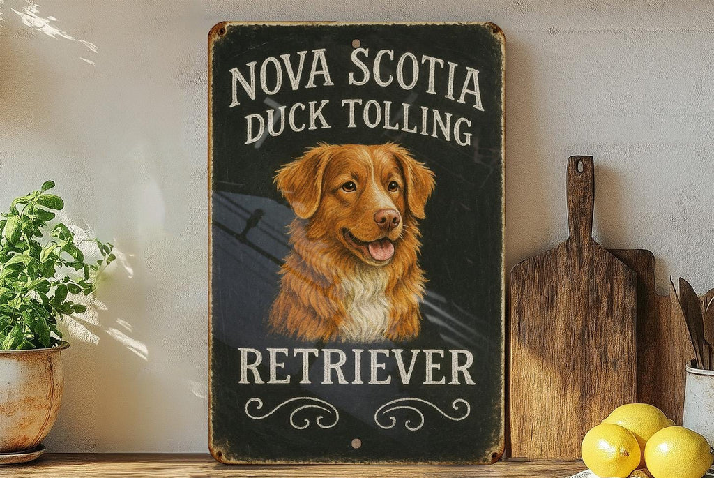 Retro Nova Scotia Duck Tolling Retriever Chalkboard Metal Sign – Hand-Drawn Dog Art, Rustic Tin Wall Decor, Vintage Dog Lover Gift — photo 4