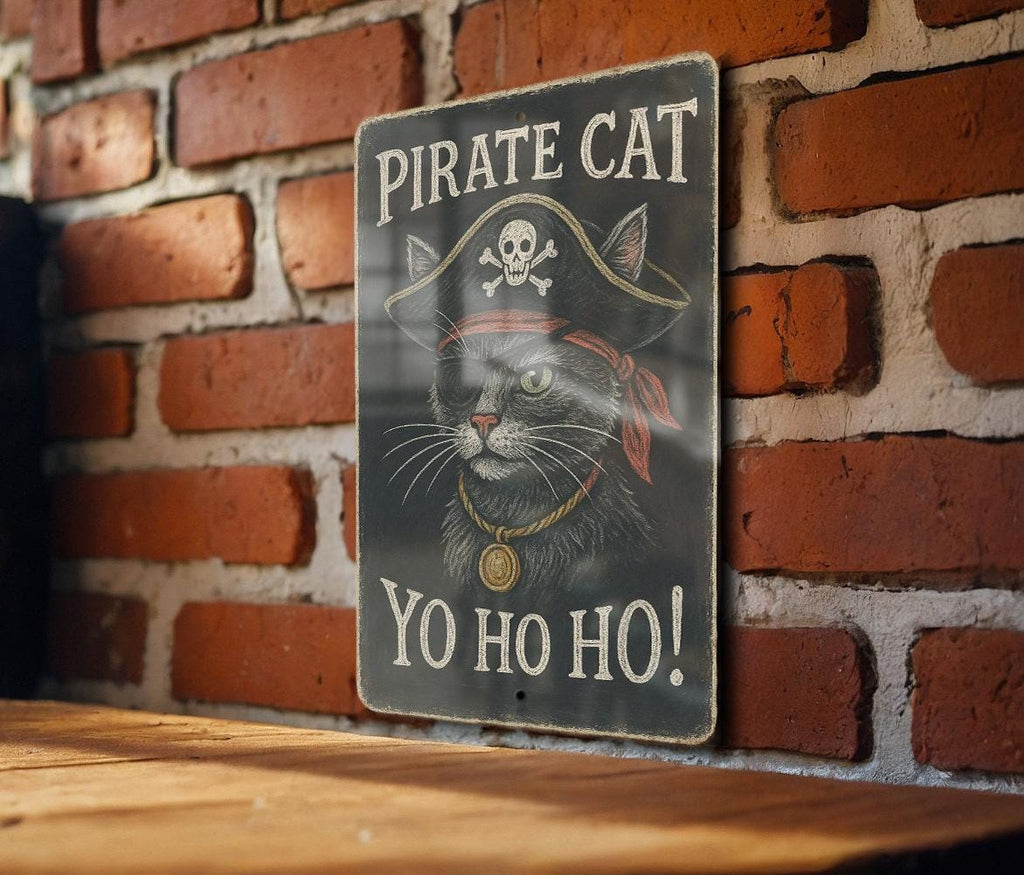 Pirate Cat Retro Chalkboard Metal Sign – Vintage Tin Wall Art with Chalk Script, Rustic Slate Look, Distressed Edge Decor — photo 1