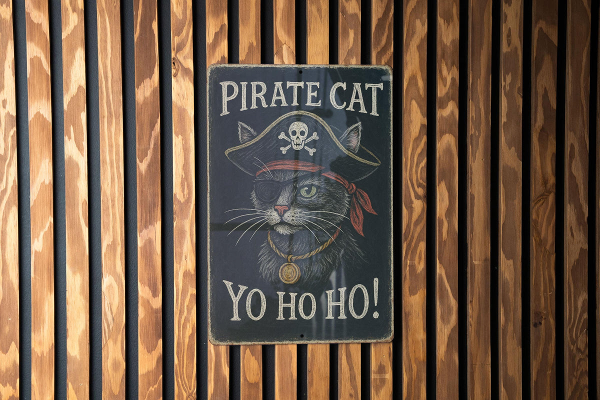 Pirate Cat Retro Chalkboard Metal Sign – Vintage Tin Wall Art with Chalk Script, Rustic Slate Look, Distressed Edge Decor — photo 2