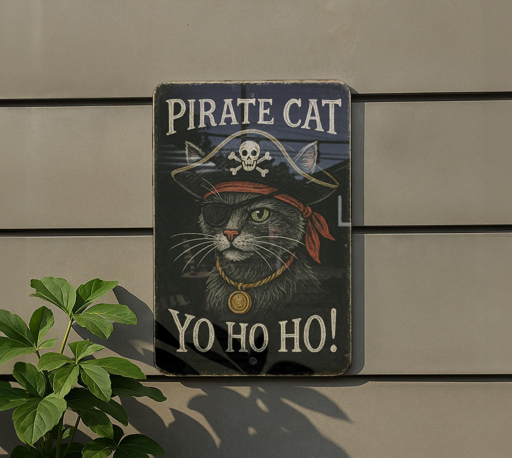 Pirate Cat Retro Chalkboard Metal Sign – Vintage Tin Wall Art with Chalk Script, Rustic Slate Look, Distressed Edge Decor — photo 5