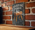 Retro Vaulting Horse Chalkboard Metal Sign – Hand-Drawn Gymnastics Wall Art, Vintage Tin Decor, Rustic Slate Look Signage — photo 1