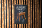 Retro Vaulting Horse Chalkboard Metal Sign – Hand-Drawn Gymnastics Wall Art, Vintage Tin Decor, Rustic Slate Look Signage — photo 2