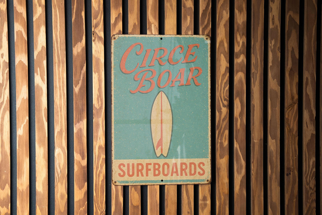 Retro Surf Shack Metal Sign – Circe Boar Art, Aqua & Beige Tin Wall Decor, Distressed Coastal Beach House Vintage Style — photo 1
