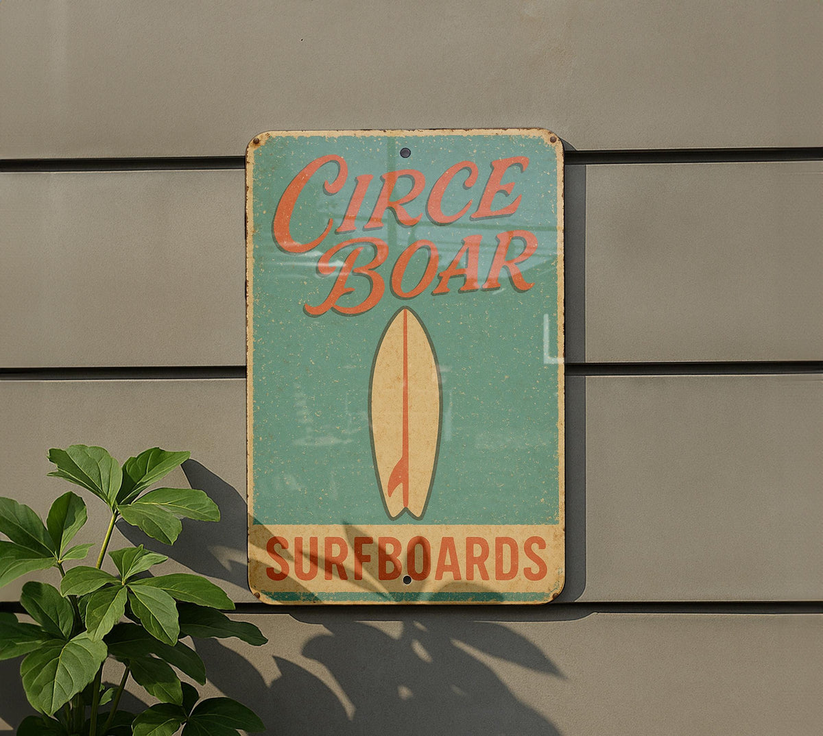 Retro Surf Shack Metal Sign – Circe Boar Art, Aqua & Beige Tin Wall Decor, Distressed Coastal Beach House Vintage Style — photo 5