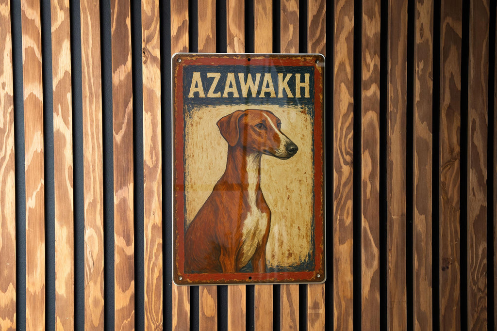 Rustic Azawakh Dog Tin Sign – Hand-Painted Americana Wall Art, Vintage Metal Decor, Red Navy Cream, Distressed Farmhouse Style — photo 1