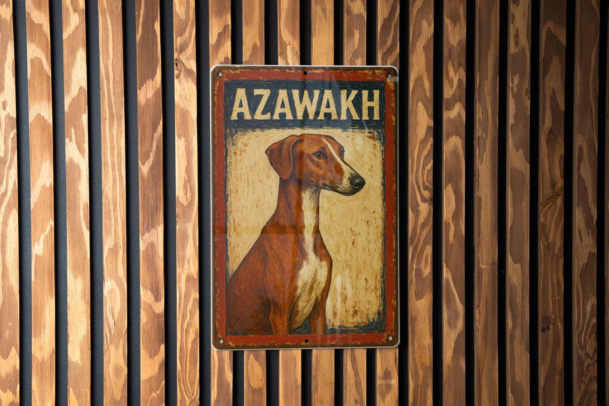Rustic Azawakh Dog Tin Sign – Hand-Painted Americana Wall Art, Vintage Metal Decor, Red Navy Cream, Distressed Farmhouse Style — photo 1