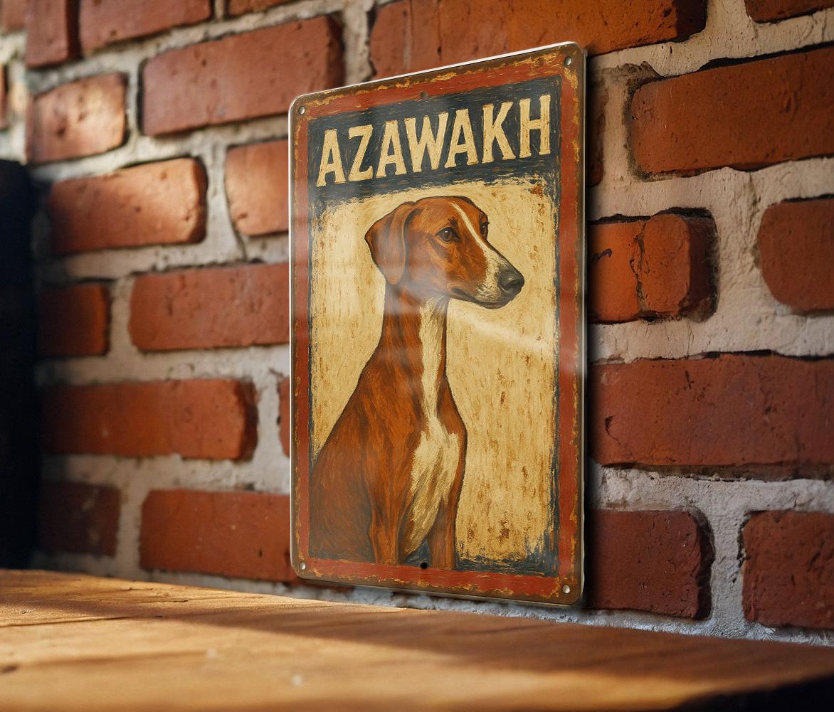Rustic Azawakh Dog Tin Sign – Hand-Painted Americana Wall Art, Vintage Metal Decor, Red Navy Cream, Distressed Farmhouse Style — photo 2