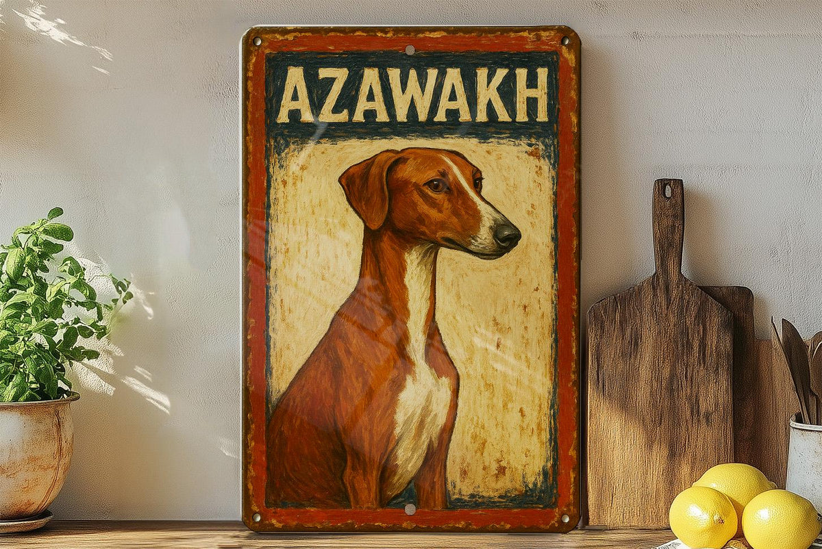 Rustic Azawakh Dog Tin Sign – Hand-Painted Americana Wall Art, Vintage Metal Decor, Red Navy Cream, Distressed Farmhouse Style — photo 4