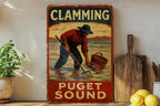 Rustic Americana Clamming Puget Sound Tin Sign – Hand-Painted Vintage Metal Wall Art, Weathered Coastal Decor — photo 4