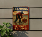 Rustic Americana Clamming Puget Sound Tin Sign – Hand-Painted Vintage Metal Wall Art, Weathered Coastal Decor — photo 5