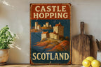 Rustic Americana Castle Hopping Scotland Tin Sign – Hand-Painted Metal Wall Art, Vintage Weathered Look, Red Navy Cream Décor — photo 4