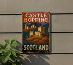 Rustic Americana Castle Hopping Scotland Tin Sign – Hand-Painted Metal Wall Art, Vintage Weathered Look, Red Navy Cream Décor — photo 5