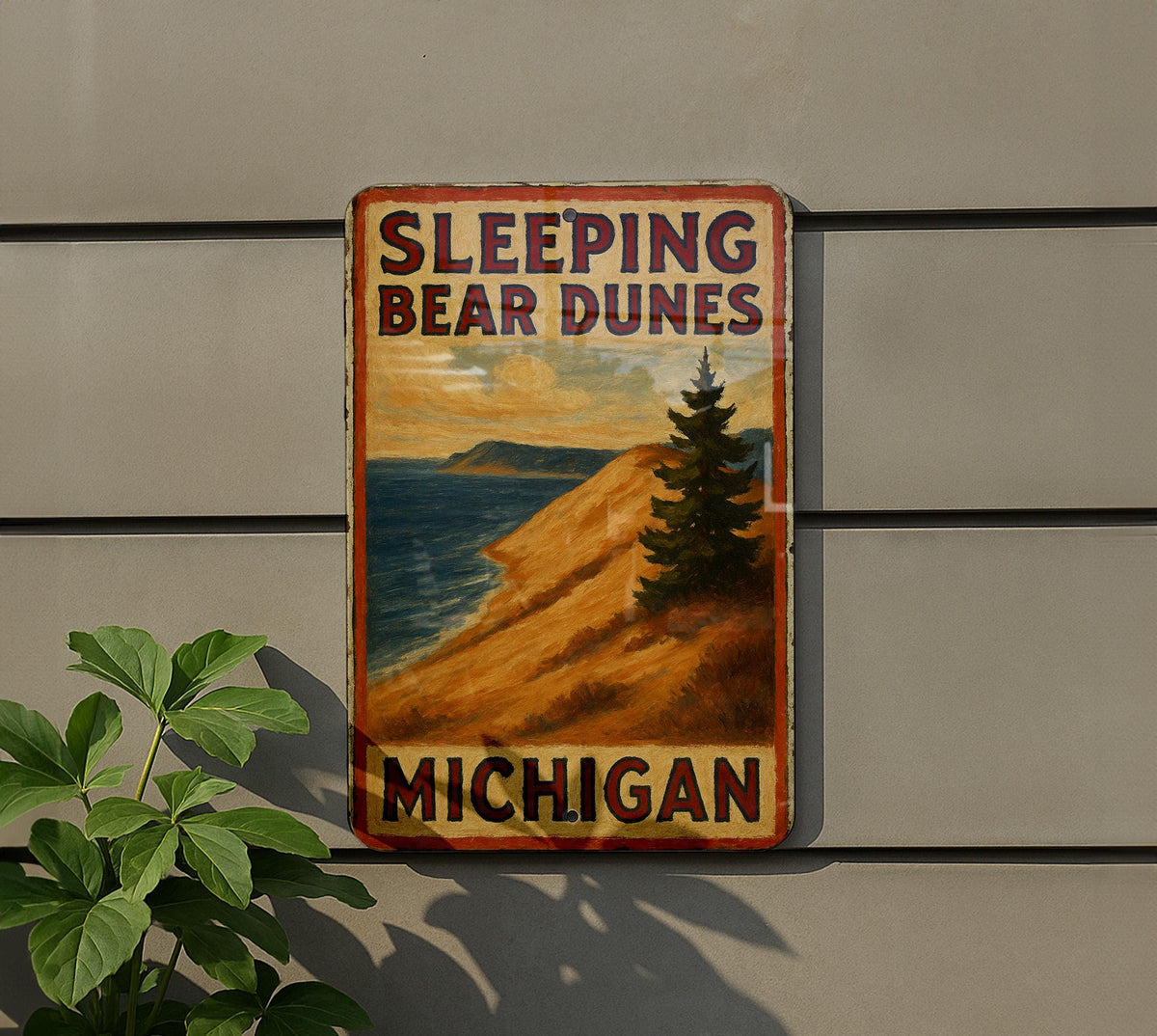 Rustic Sleeping Bear Dunes Tin Sign – Hand-Painted Americana Wall Art, Vintage Metal Decor, Michigan Lake House Gift — photo 5