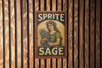 Rustic Americana Sprite Sage Tin Sign – Hand-Painted Weathered Metal Wall Art, Vintage Red Navy Cream, Chipped Paint Decor — photo 1