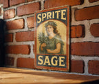 Rustic Americana Sprite Sage Tin Sign – Hand-Painted Weathered Metal Wall Art, Vintage Red Navy Cream, Chipped Paint Decor — photo 2